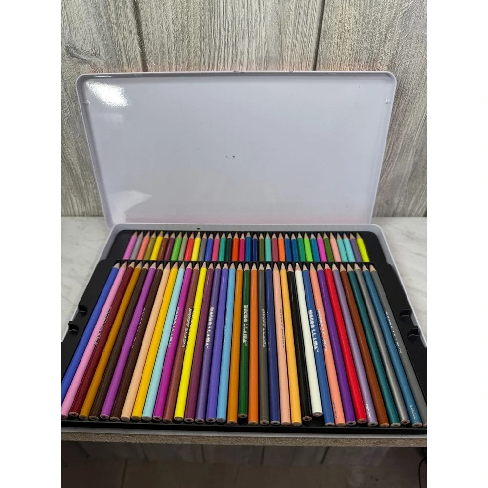Mondo Llama 72 Count Colored Pencils Set in Orange Metal Storage Tin Case